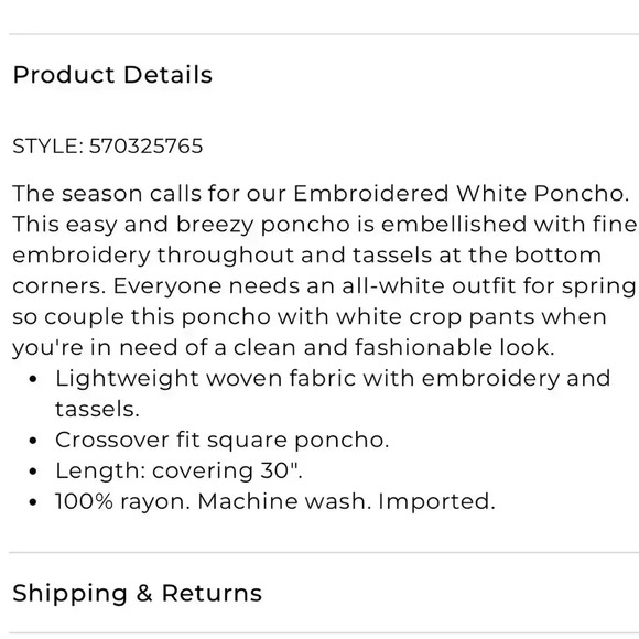 Chico’s Embroidered White Poncho Shirt Top Size L/XL.  Tassels, Soft & Flowy. - Picture 3 of 13